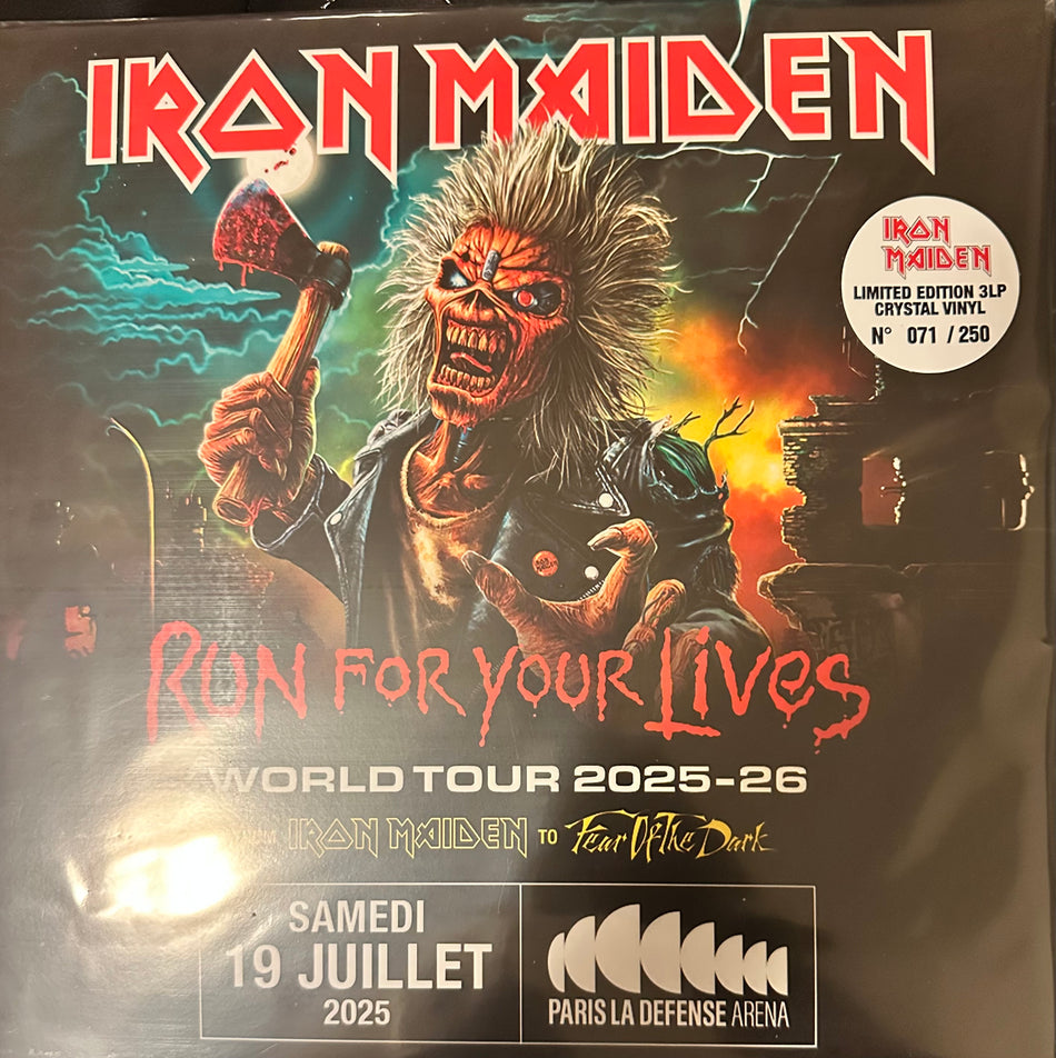 Iron Maiden - Run For Your Lives In Paris - 3LP Colored Vinyl (Crystal or Red) - Tri-Fold Sleeve - Limited to 250 Copies